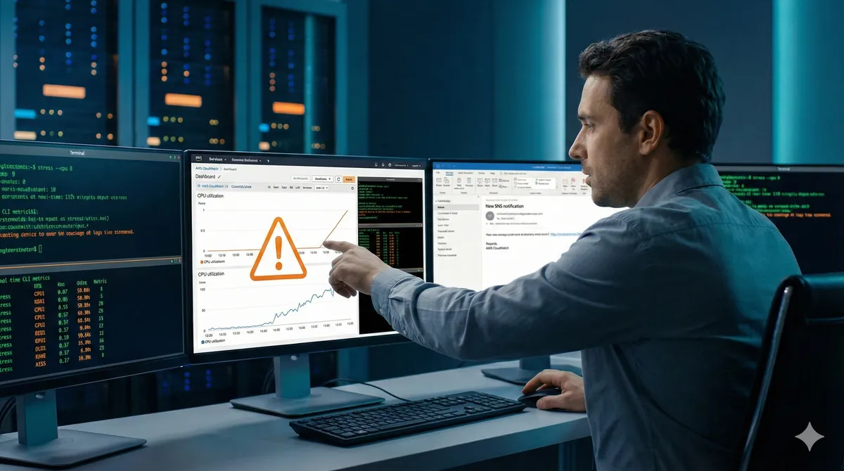 CloudWatch en AWS para EC2: alertas por consola y terminal con prueba real